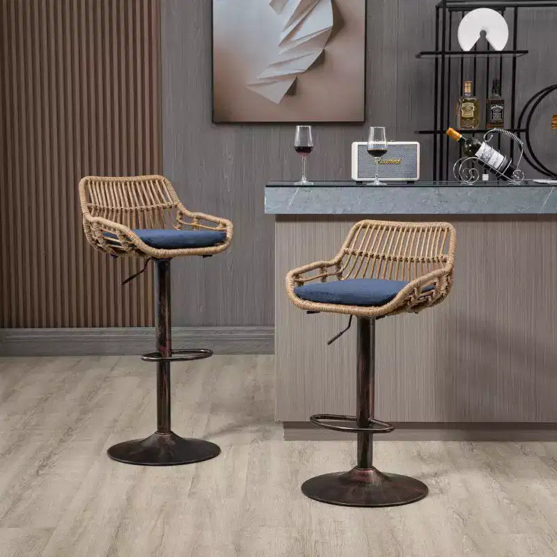 2Pcs Swivel Bar Stools With Footrest, Metal Frame, Up To 250 Lbs Load Bearing Capacity Retro Adjustable Height 35.04 To 42.9 Bar Chairs
