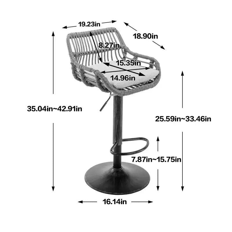 2Pcs Swivel Bar Stools With Footrest, Metal Frame, Up To 250 Lbs Load Bearing Capacity Retro Adjustable Height 35.04 To 42.9 Bar Chairs