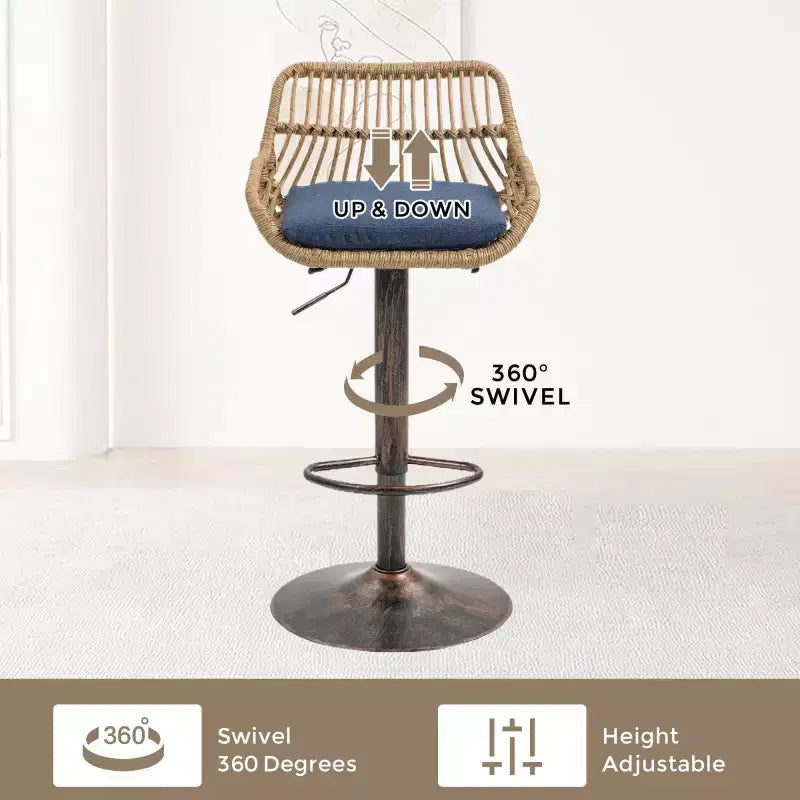2Pcs Swivel Bar Stools With Footrest, Metal Frame, Up To 250 Lbs Load Bearing Capacity Retro Adjustable Height 35.04 To 42.9 Bar Chairs