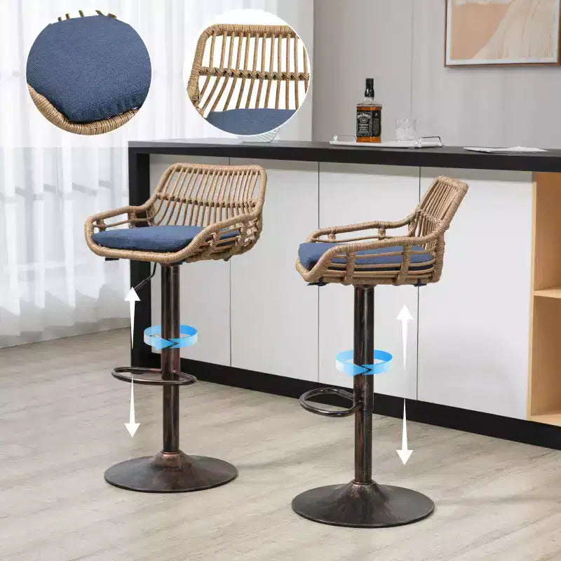 2Pcs Swivel Bar Stools With Footrest, Metal Frame, Up To 250 Lbs Load Bearing Capacity Retro Adjustable Height 35.04 To 42.9 Bar Chairs