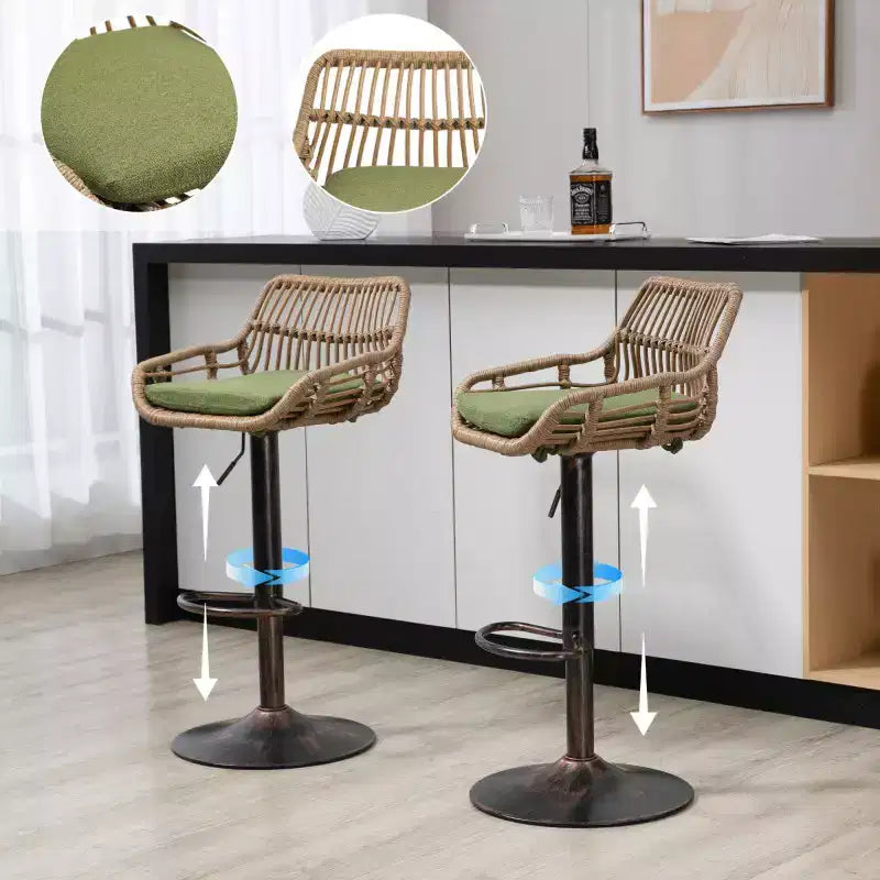 2Pcs Swivel Bar Stools With Footrest, Metal Frame, Up To 250 Lbs Load Bearing Capacity Retro Adjustable Height 35.04 To 42.9 Bar Chairs