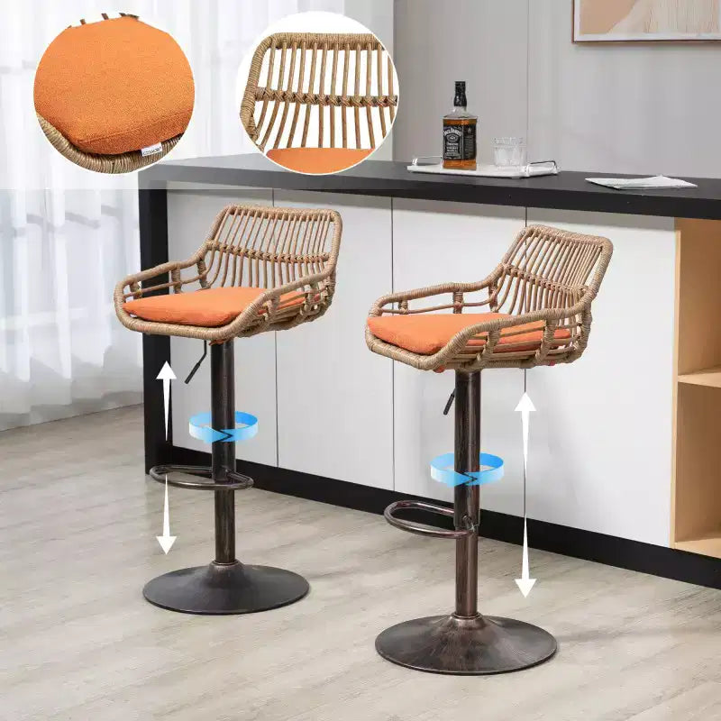 2Pcs Swivel Bar Stools With Footrest, Metal Frame, Up To 250 Lbs Load Bearing Capacity Retro Adjustable Height 35.04 To 42.9 Bar Chairs
