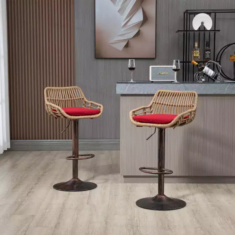 2Pcs Swivel Bar Stools With Footrest, Metal Frame, Up To 250 Lbs Load Bearing Capacity Retro Adjustable Height 35.04 To 42.9 Bar Chairs