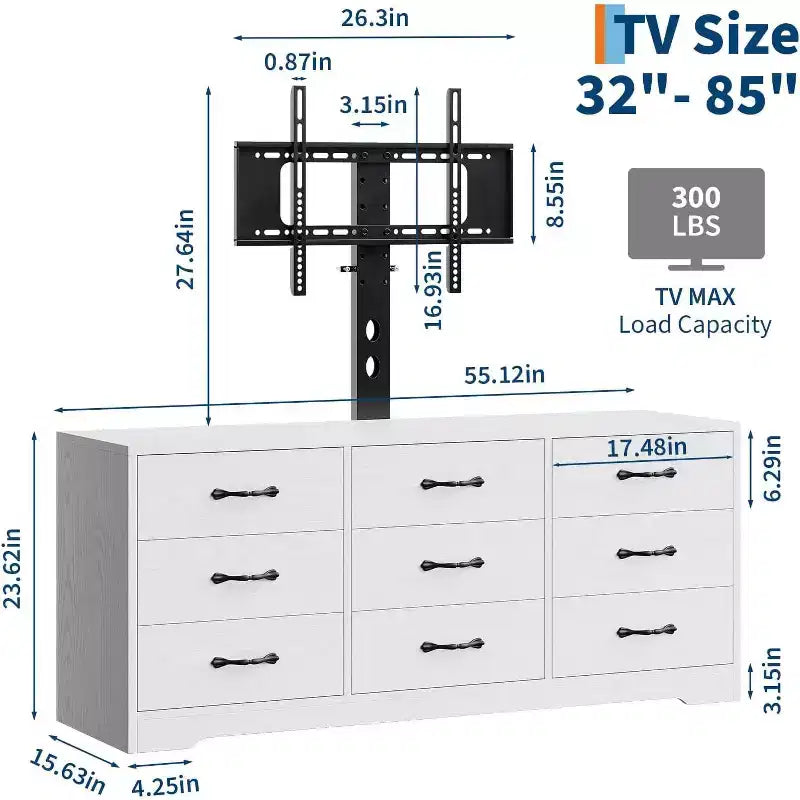 TV Stand with Mount for 32C85 Inch TVs, Modern Wood Media Console with Storage 9 Drawers, Living Room Entertainment Center Furniture