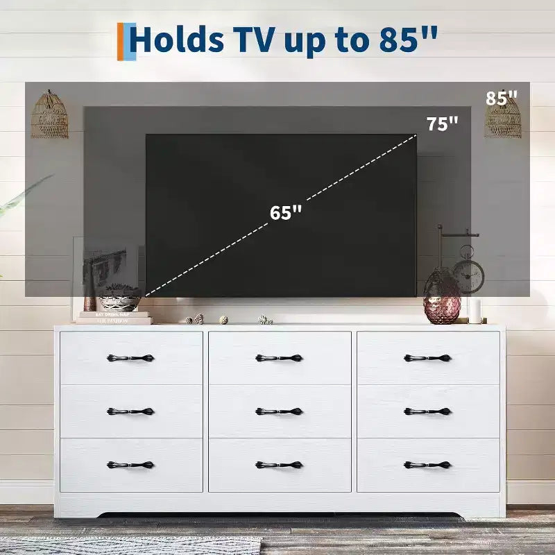 TV Stand with Mount for 32C85 Inch TVs, Modern Wood Media Console with Storage 9 Drawers, Living Room Entertainment Center Furniture