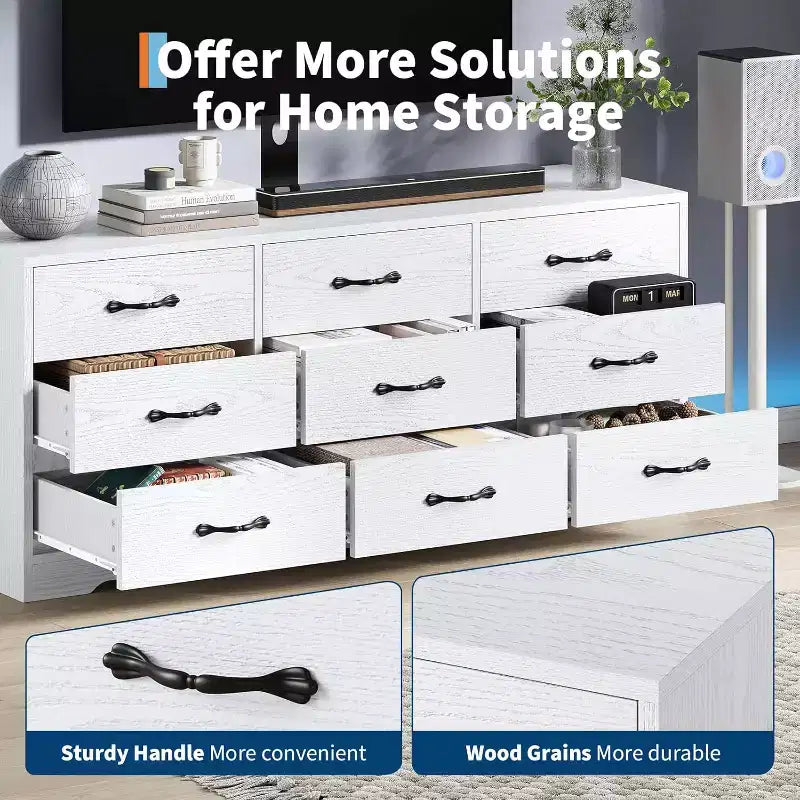 TV Stand with Mount for 32C85 Inch TVs, Modern Wood Media Console with Storage 9 Drawers, Living Room Entertainment Center Furniture