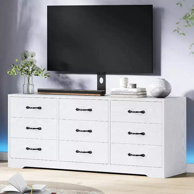 TV Stand with Mount for 32C85 Inch TVs, Modern Wood Media Console with Storage 9 Drawers, Living Room Entertainment Center Furniture