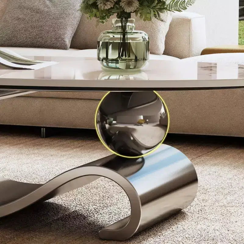 49-Inch Oval Coffee Table with Faux Marble Top and Stainless Steel Base