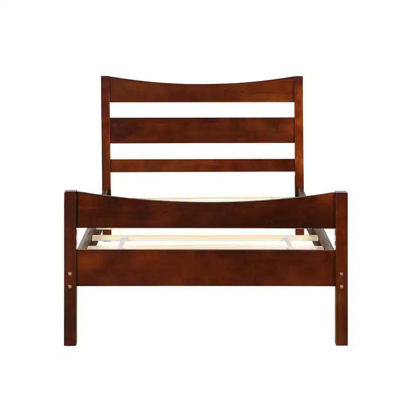 Twin Size Platform Bed Frame with Headboard and Wood Slat Support, Walnut