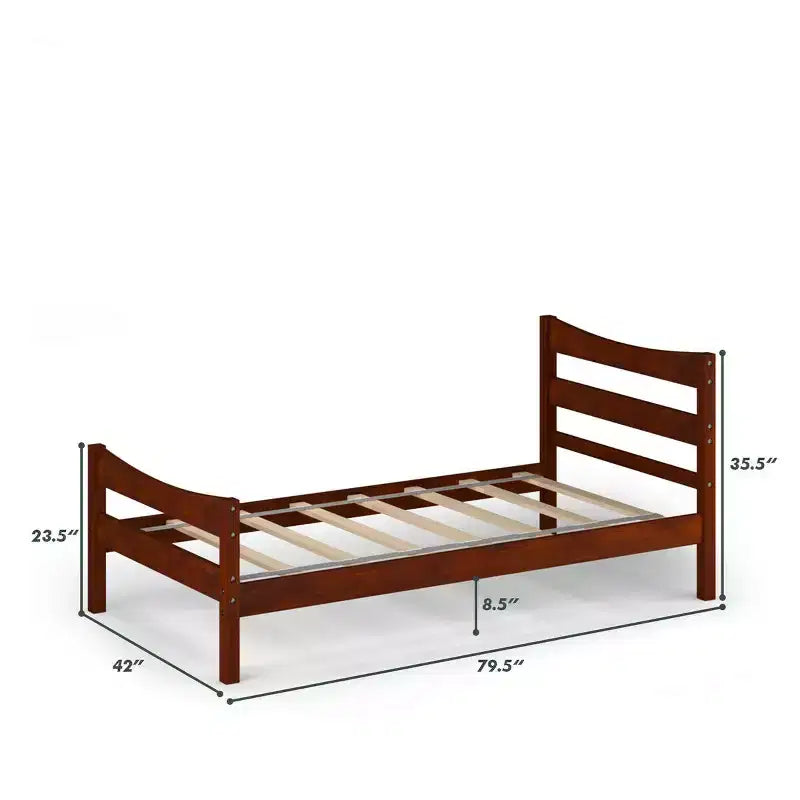 Twin Size Platform Bed Frame with Headboard and Wood Slat Support, Walnut