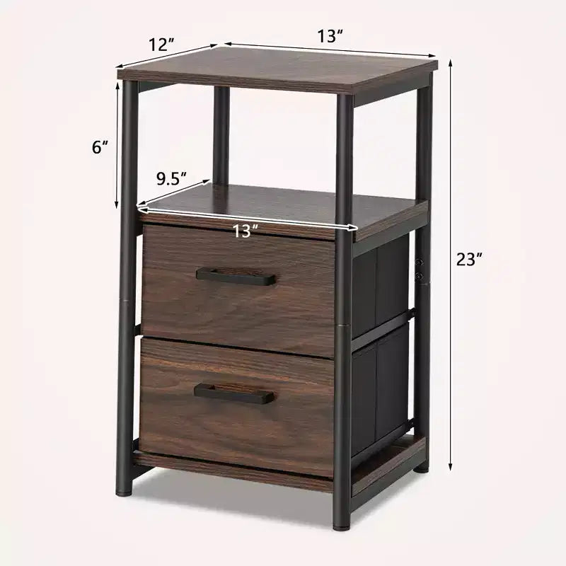 Nightstand Bedside End Table with 2 Fabric Drawers and Storage Shelf