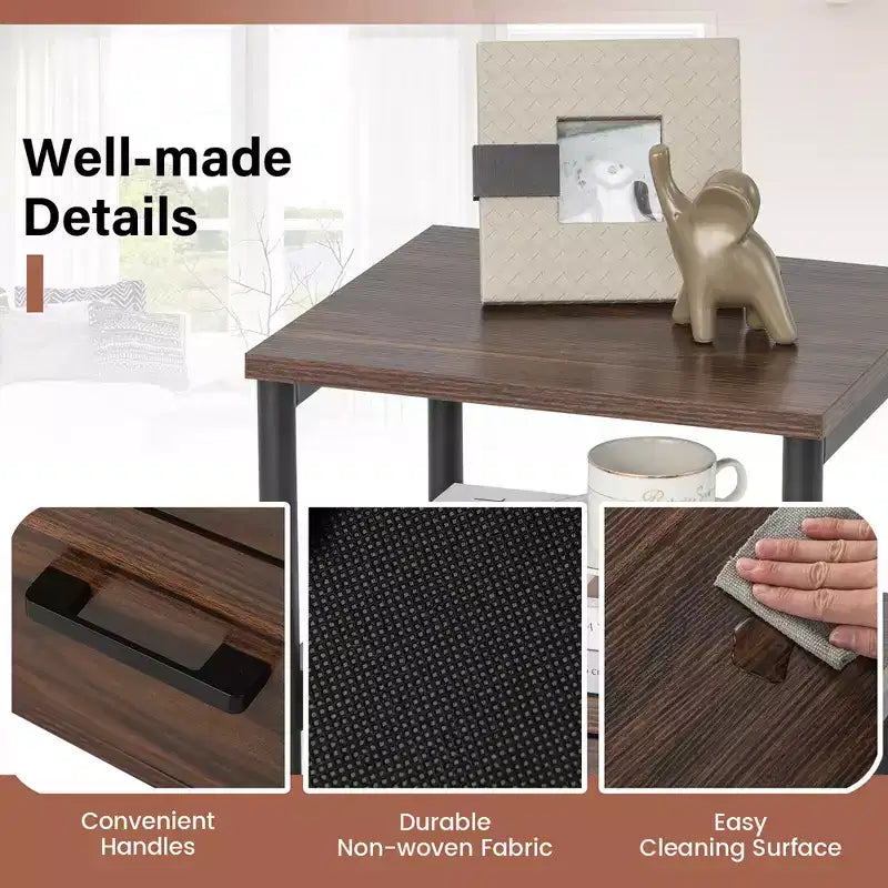 Nightstand Bedside End Table with 2 Fabric Drawers and Storage Shelf