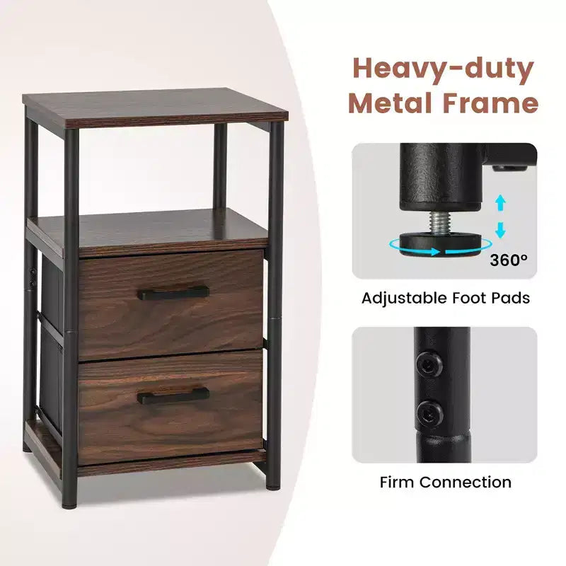 Nightstand Bedside End Table with 2 Fabric Drawers and Storage Shelf