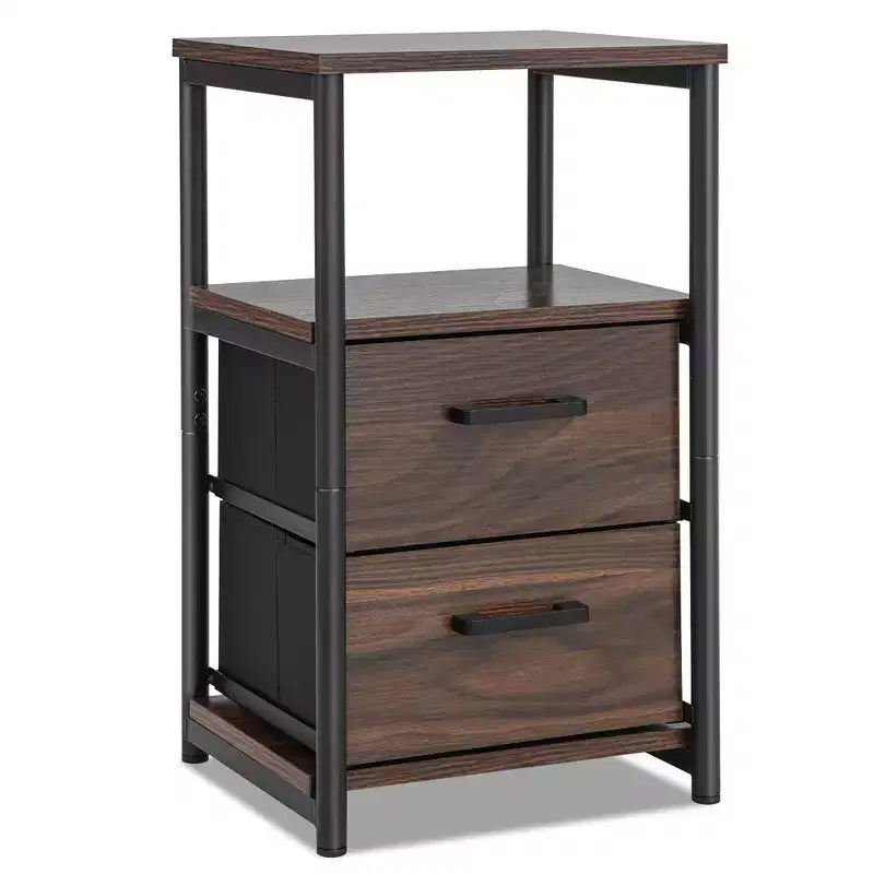Nightstand Bedside End Table with 2 Fabric Drawers and Storage Shelf