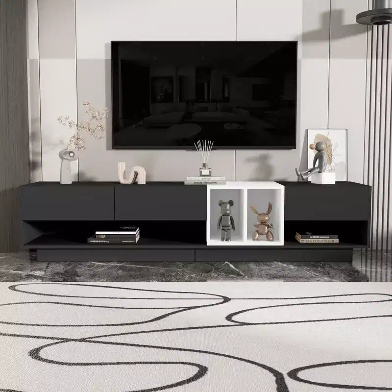 Modern Two-tone TV Stand for 80 TV, Wood TV Storage Cabinet Entertainment Center Media Console with Versatile Compartment