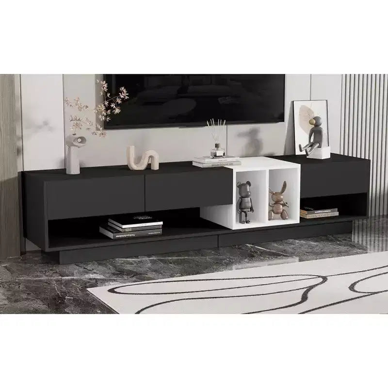 Modern Two-tone TV Stand for 80 TV, Wood TV Storage Cabinet Entertainment Center Media Console with Versatile Compartment