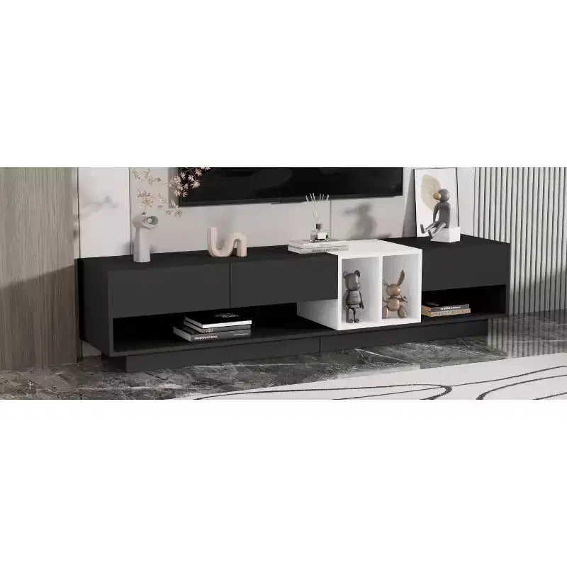 Modern Two-tone TV Stand for 80 TV, Wood TV Storage Cabinet Entertainment Center Media Console with Versatile Compartment