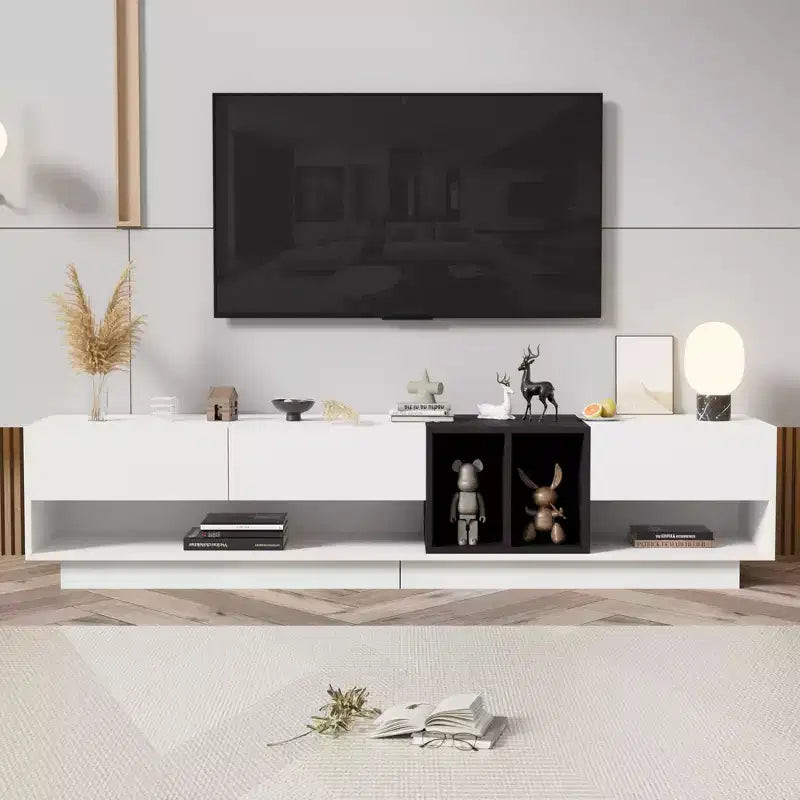 Modern Two-tone TV Stand for 80 TV, Wood TV Storage Cabinet Entertainment Center Media Console with Versatile Compartment