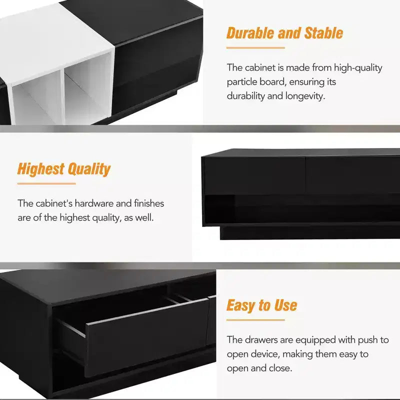 Modern Two-tone TV Stand for 80 TV, Wood TV Storage Cabinet Entertainment Center Media Console with Versatile Compartment
