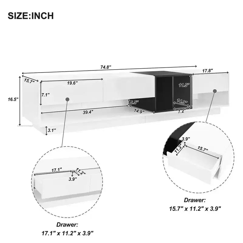 Modern Two-tone TV Stand for 80 TV, Wood TV Storage Cabinet Entertainment Center Media Console with Versatile Compartment