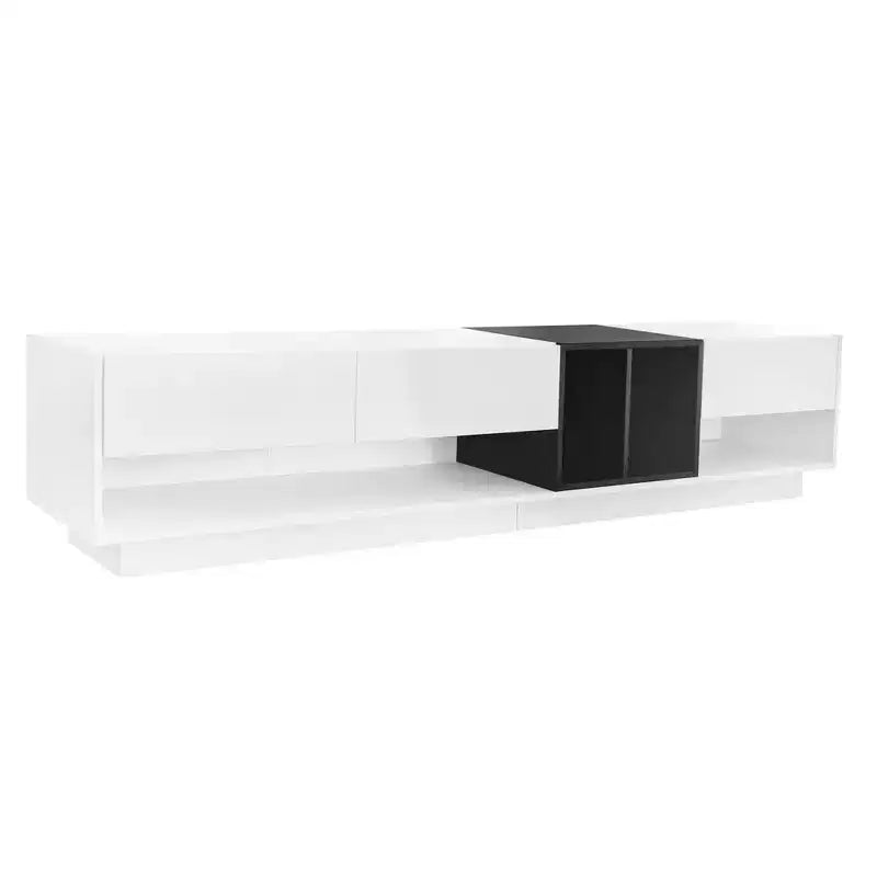 Modern Two-tone TV Stand for 80 TV, Wood TV Storage Cabinet Entertainment Center Media Console with Versatile Compartment