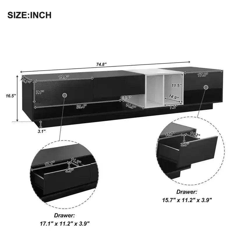 Modern Two-tone TV Stand for 80 TV, Wood TV Storage Cabinet Entertainment Center Media Console with Versatile Compartment