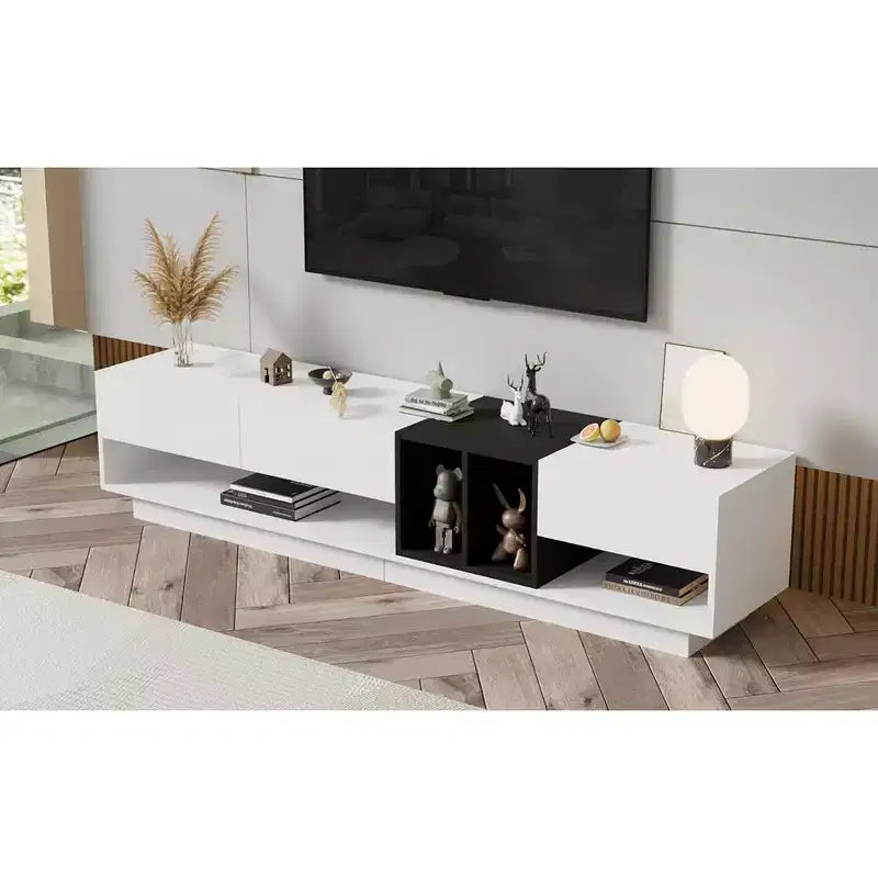 Modern Two-tone TV Stand for 80 TV, Wood TV Storage Cabinet Entertainment Center Media Console with Versatile Compartment