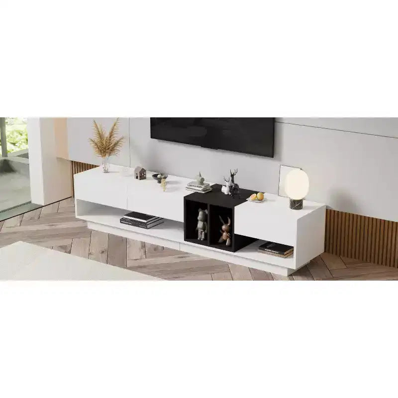 Modern Two-tone TV Stand for 80 TV, Wood TV Storage Cabinet Entertainment Center Media Console with Versatile Compartment