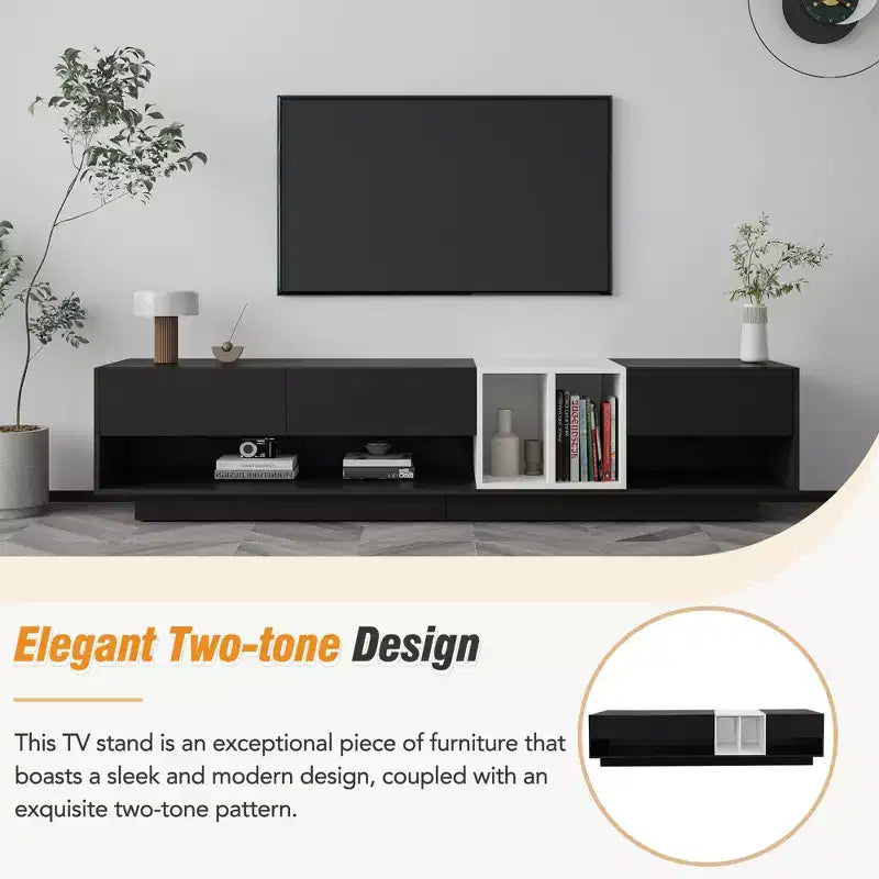 Modern Two-tone TV Stand for 80 TV, Wood TV Storage Cabinet Entertainment Center Media Console with Versatile Compartment
