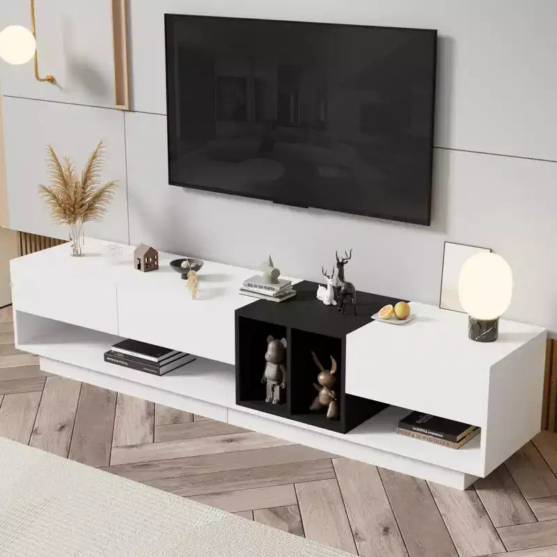Modern Two-tone TV Stand for 80 TV, Wood TV Storage Cabinet Entertainment Center Media Console with Versatile Compartment