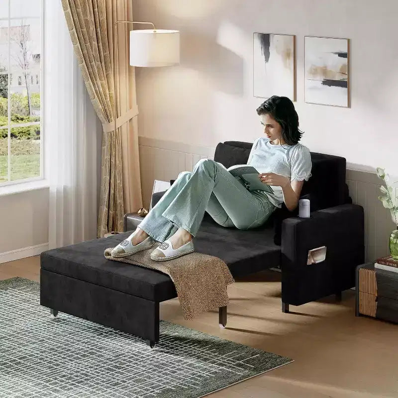 3-In-1 Pull-Out Couch, 56 Loveseat Sleeper Sofa Bed with Cup Holders & USB Charging, Full Size Pull-Out Sofa Couch