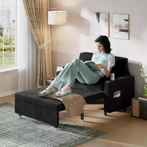3-In-1 Pull-Out Couch, 56 Loveseat Sleeper Sofa Bed with Cup Holders & USB Charging, Full Size Pull-Out Sofa Couch