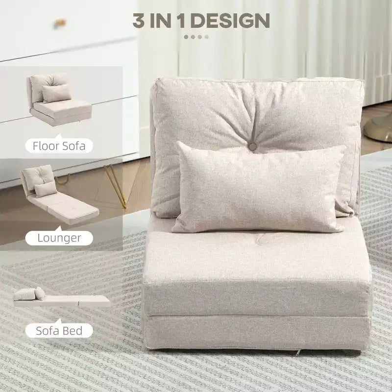 Convertible Bean Bag Floor Chair, Lazy Sofa Bed with Adjustable Backrest for Living Room or Bedroom