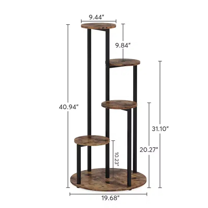 4-Tier Rotating Corner Plant Stand, Industrial Staggered Flower Display Rack for Indoor