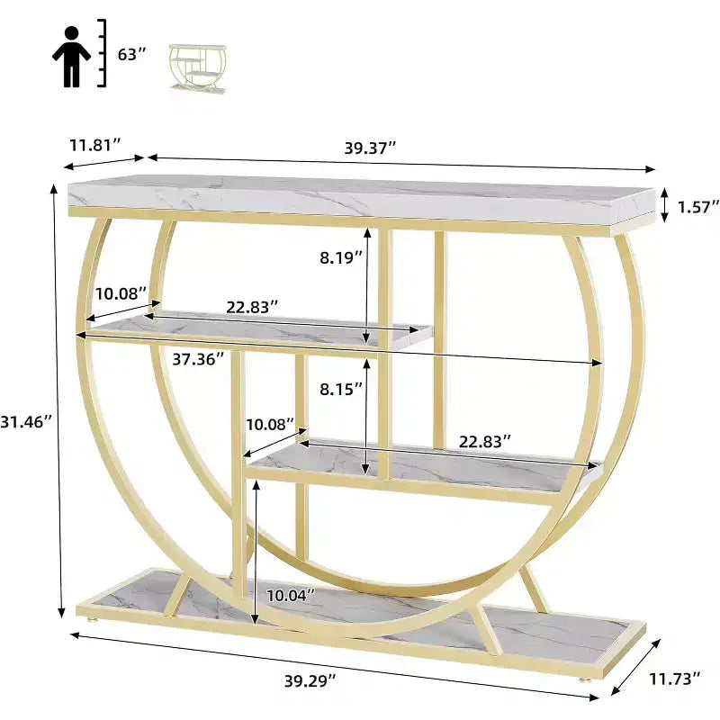 Industrial 4-Tier Narrow Console Table, Half-Circle Base Storage Entryway & Sofa Table for Living Room, Hallway