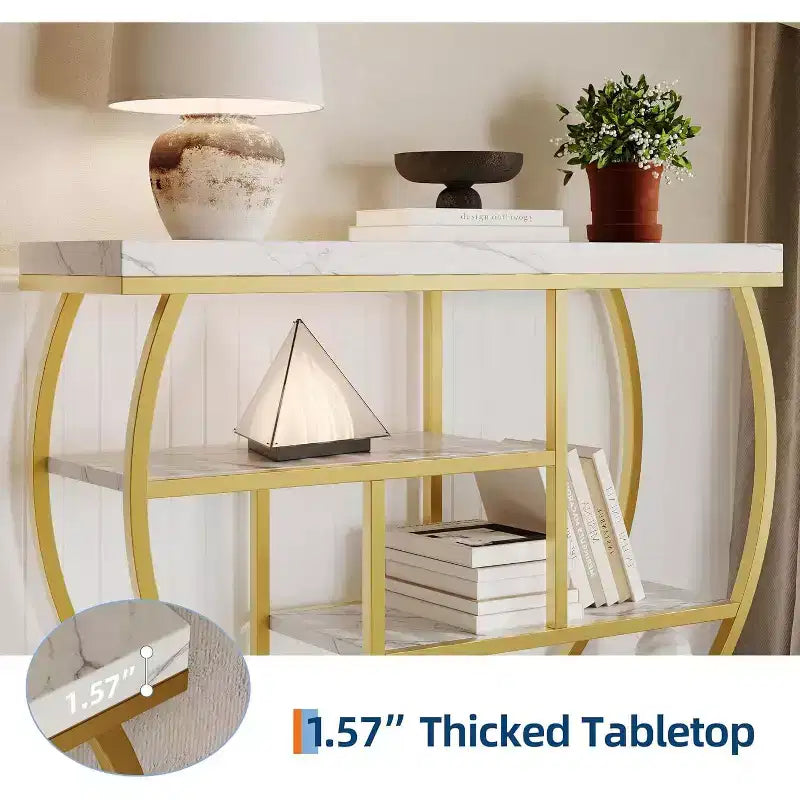 Industrial 4-Tier Narrow Console Table, Half-Circle Base Storage Entryway & Sofa Table for Living Room, Hallway