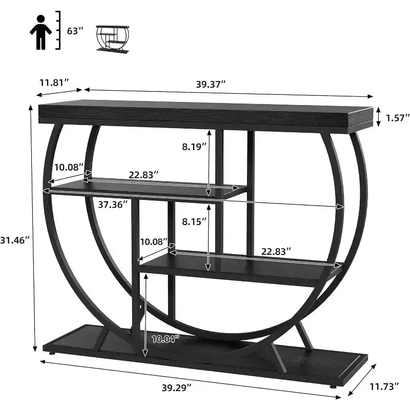 Industrial 4-Tier Narrow Console Table, Half-Circle Base Storage Entryway & Sofa Table for Living Room, Hallway