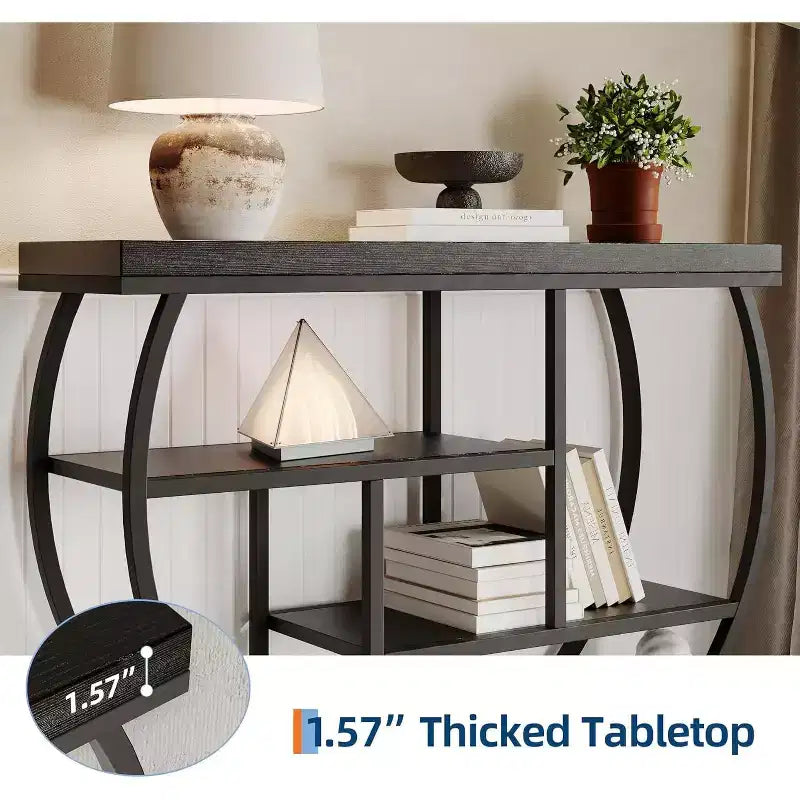 Industrial 4-Tier Narrow Console Table, Half-Circle Base Storage Entryway & Sofa Table for Living Room, Hallway
