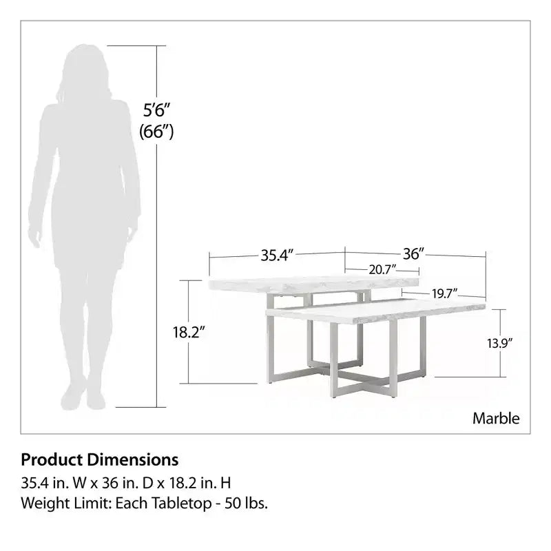 Two-Tier Faux Marble Coffee Table with Metal Base