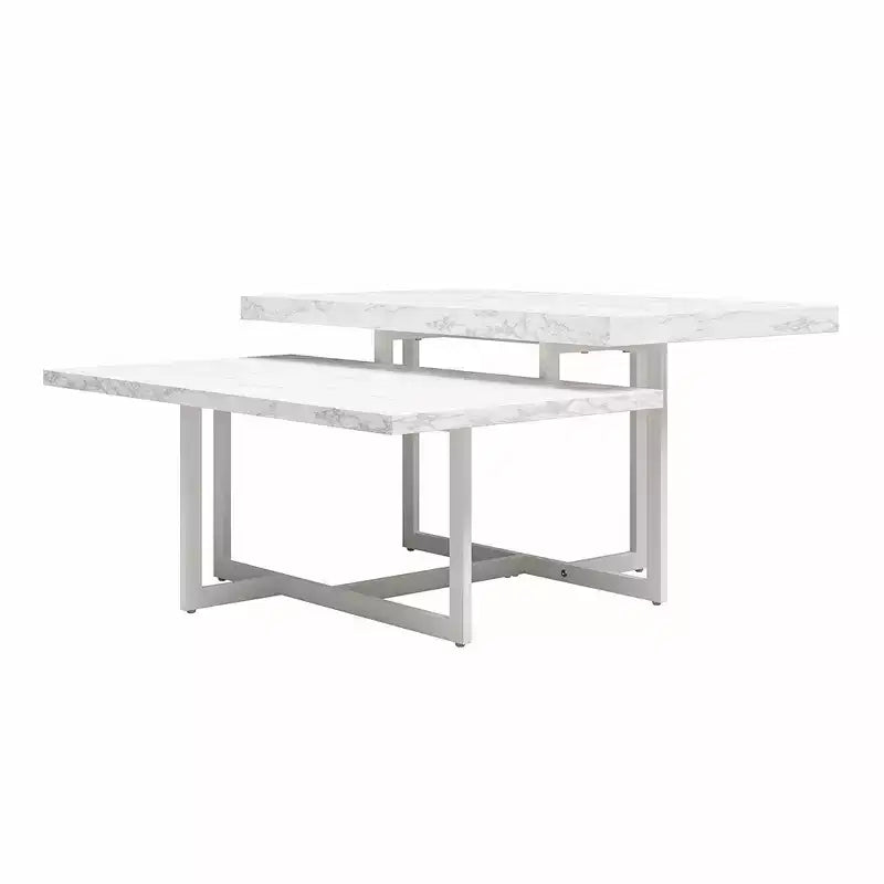 Two-Tier Faux Marble Coffee Table with Metal Base