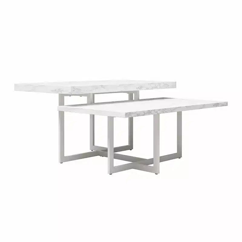 Two-Tier Faux Marble Coffee Table with Metal Base