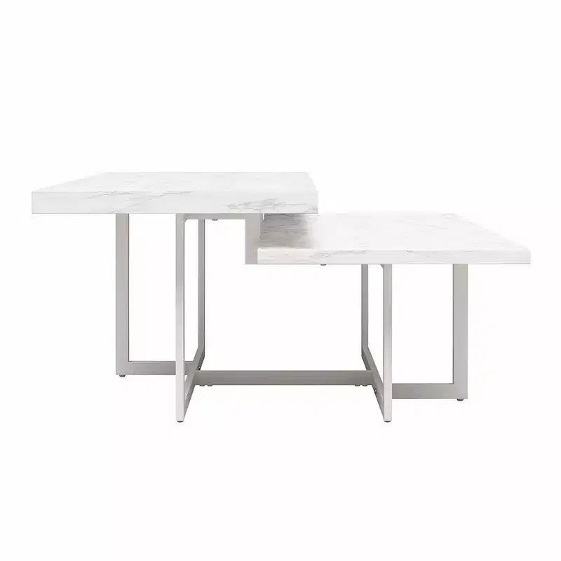 Two-Tier Faux Marble Coffee Table with Metal Base