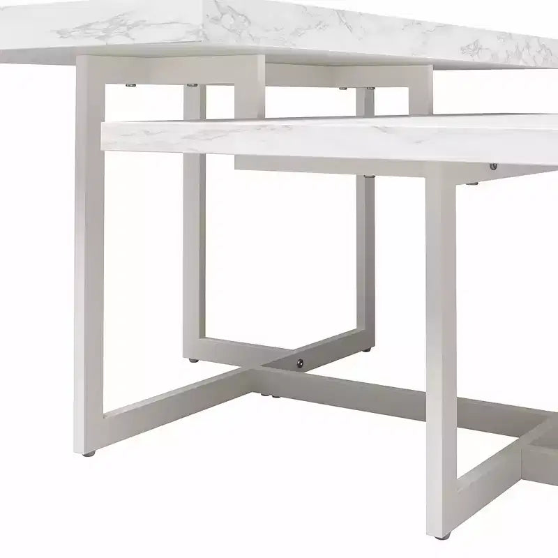 Two-Tier Faux Marble Coffee Table with Metal Base