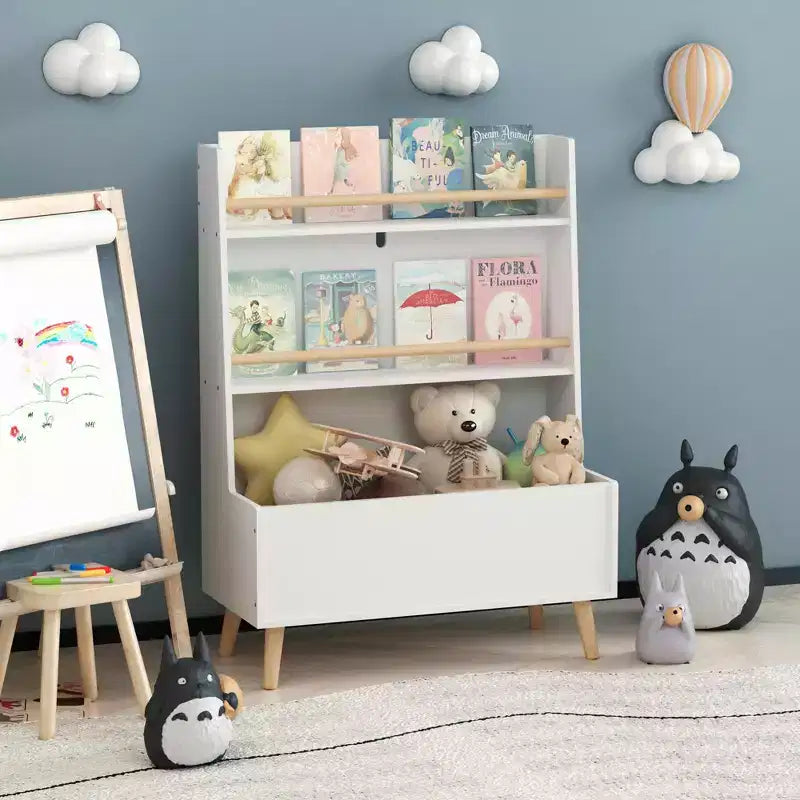 Kids Bookshelf, Book and Magazine Rack with Toy Storage Cabinet for Bedroom or Living Room, White