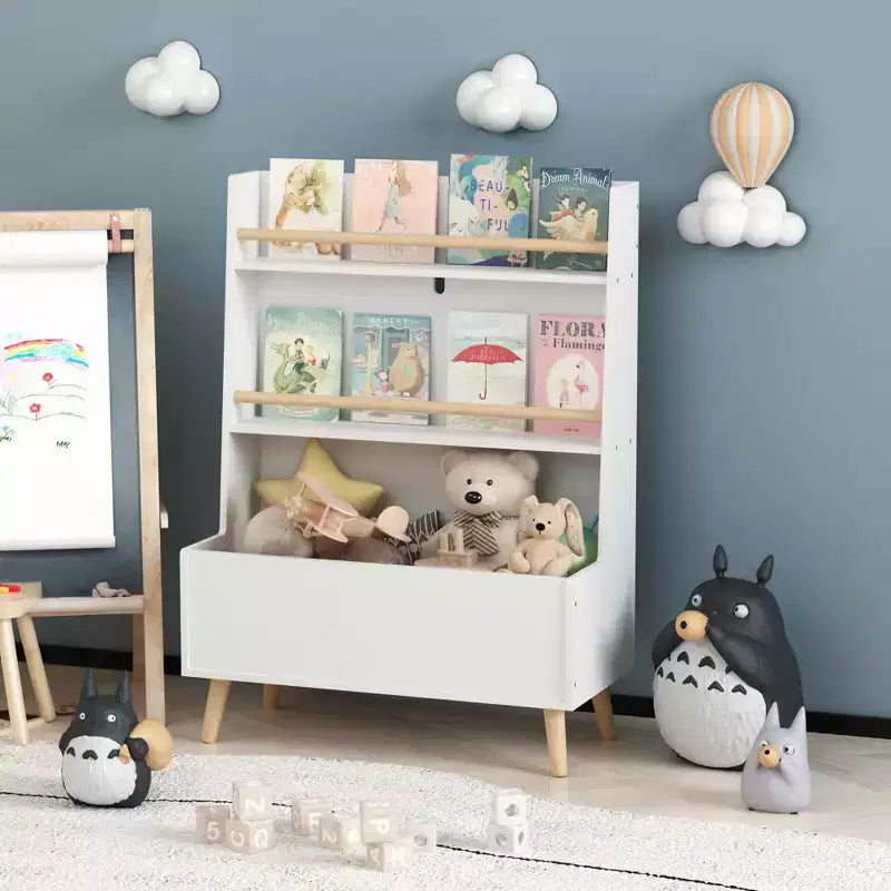 Kids Bookshelf, Book and Magazine Rack with Toy Storage Cabinet for Bedroom or Living Room, White