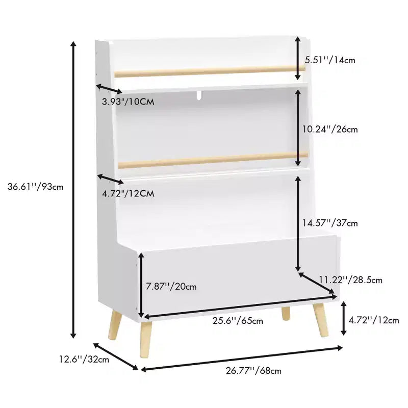 Kids Bookshelf, Book and Magazine Rack with Toy Storage Cabinet for Bedroom or Living Room, White