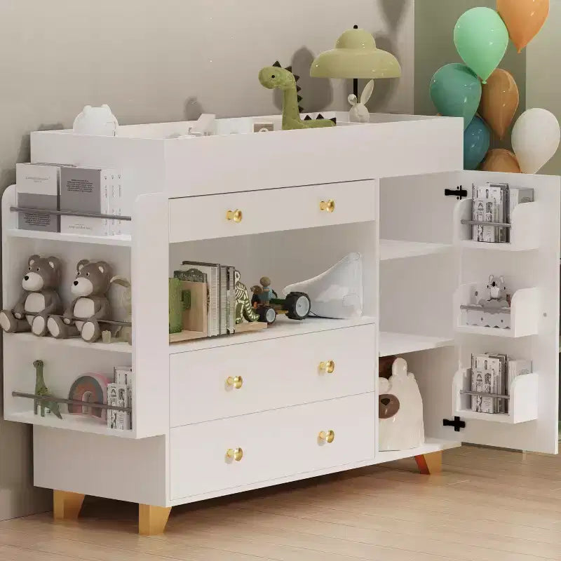 Modern Multi-Functional Dresser with 3 Drawers, 1 Door and Shelves