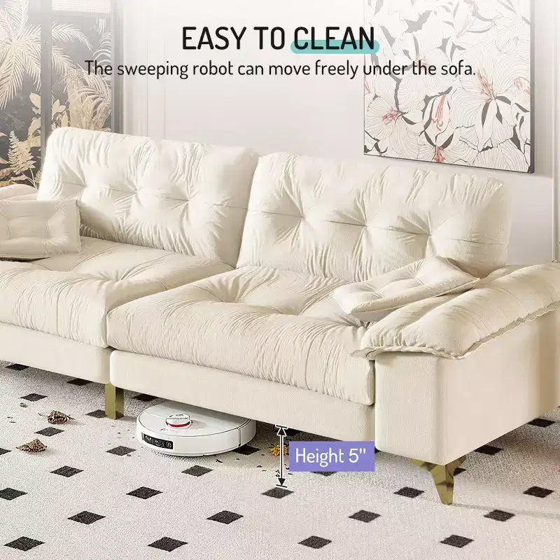 104.7-Inch Modern 4-Seat Cloud Sofa, Chenille Upholstered Couch with 2 Pillows and Removable Armrests