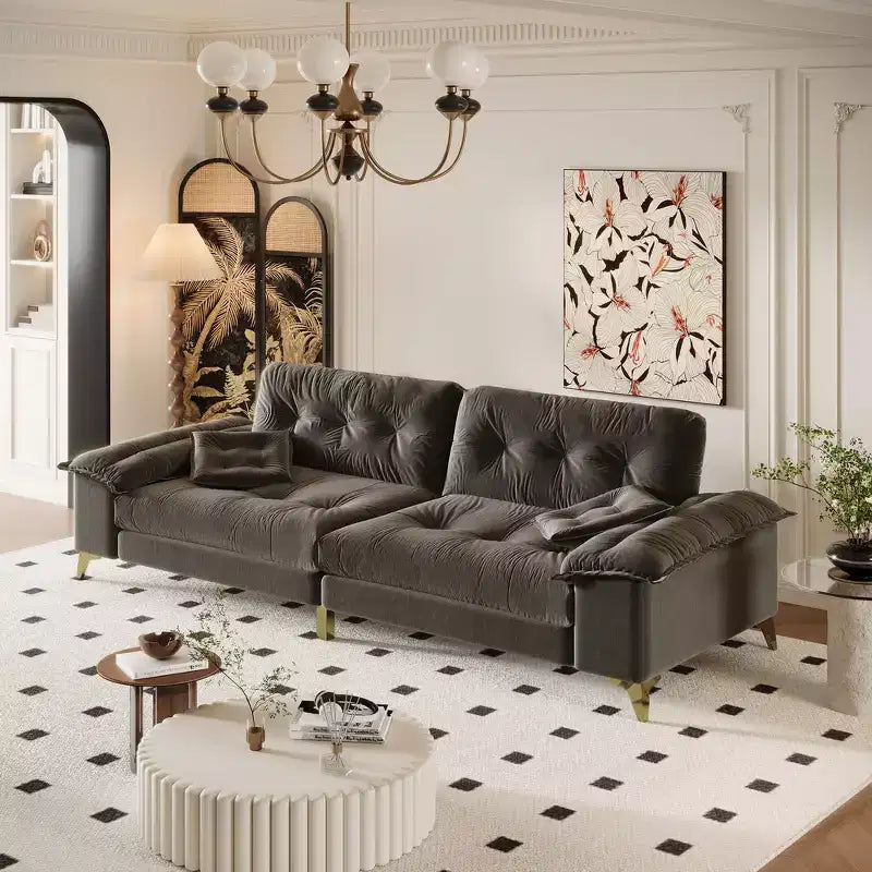 104.7-Inch Modern 4-Seat Cloud Sofa, Chenille Upholstered Couch with 2 Pillows and Removable Armrests