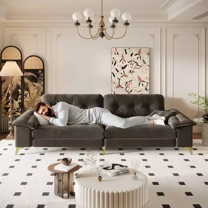 104.7-Inch Modern 4-Seat Cloud Sofa, Chenille Upholstered Couch with 2 Pillows and Removable Armrests